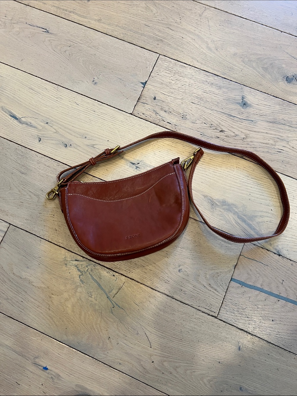 Classic Cognac Leather Saddle Crossbody Bag